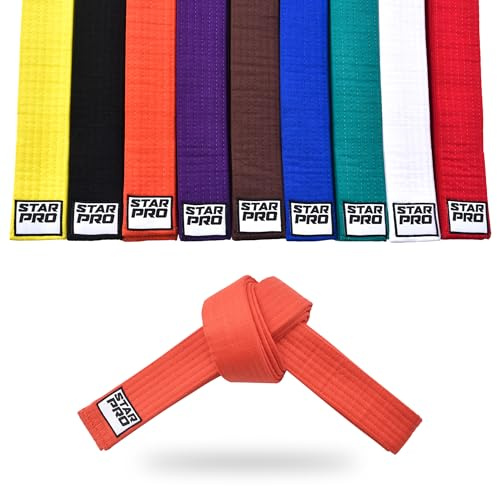 Starpro Karate Arti Marziali Cinture - Gear Judo Taekwondo Design Durevole e Leggero | Classificazione Cintura 9 Colori 100% Cotone Sette Punti | 240 cm 280 cm 320 cm (Naranja, 240cm)