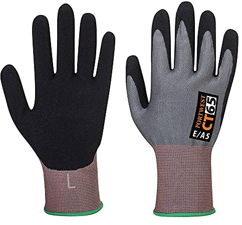 Portwest CT VHR15 Nitrile Foam Cut Glove, Size: S, Colour: Grey/Black, CT65G8RS