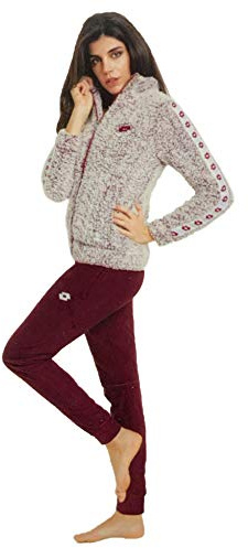 Lotto Donna Invernale con Zip Intera, Tuta Pile Sherpa Casa, Bordeaux L