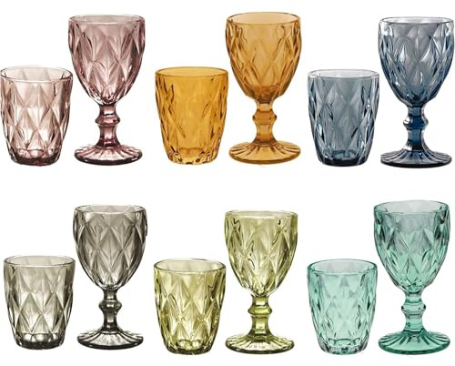 KEDEA Bicchieri Acqua in Vetro, Calici Vino Colorati in Vetro, Lavabili in lavastoviglie, Tumbler Acqua e Calici Vino Colorati Mix 6 COLORAZIONI.… (GRAND PAVE')