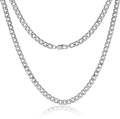 HSWYFCJY Kubanische Halskette Herren Silber Panzerkette Kette Halskette, Männer Edelstahl Kette, Cuban Chain Halskette für Männer, Breite 6MM, 20 Zoll