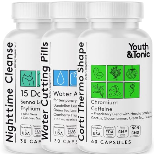 Youth & Tonic Sculpt Shred Cleanse Detox 3X Weight Loss Pills: Appetite Suppressant, Fat Burner, Energy Booster & Nighttime Cleanse for Diet – 120 Pills