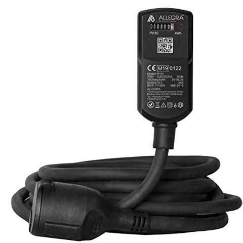 ALLEGRA Mobiler MID Konform Stromzähler Zähler für Steckdose PH30 geeicht mit Zulassung und 1 Meter für 220V Ladestation oder Wallbox mit Maximal 3,8 KW für E-Auto, Baustelle, Camping, Wohnmobil