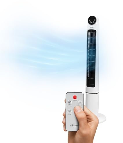 Wintem Seth Turmventilator mit digitalem Timer Oszillierend mit Fernbedienung und LED-Display, Höhe 120 cm, leise mit 3 Geschwindigkeiten