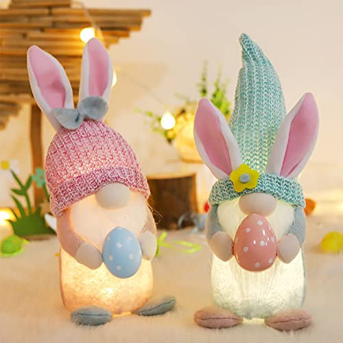 2 Stück Ostern Wichtel,Osterdeko Wichtel Handgemachte Plüsch Mit Led-licht,Ostern Wichtel Beleuchtet,Handgemachte Esichtslose Plüsch Puppen,Ostern Deko Hasen Wichtel,Ostern Tischdekoration Deko (C)
