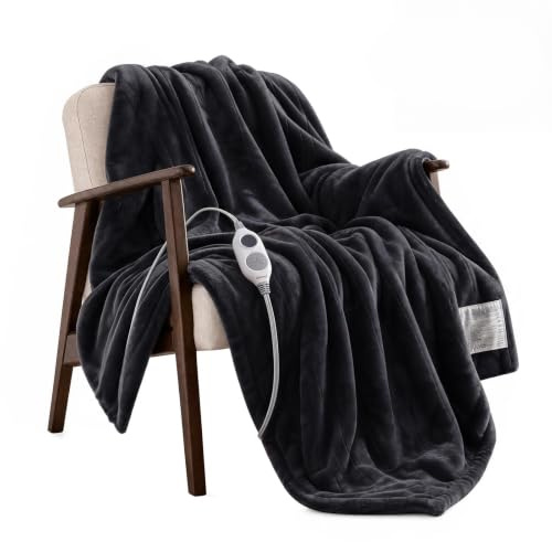 Warmrest Heated Blanket Electric Throw Blanket, 130x160CM Large, Gray | Energy-Saving, Fast Even Heating, 6 Heating Levels, 2-10 Time Setting, Over-Heat Protection, Machine Washable, for Sofa