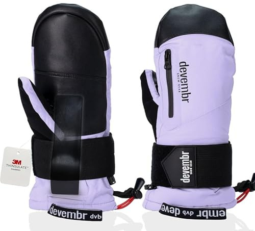 devembr Ski-Fäustlinge mit Handgelenkschützern, Warme Snowboard-Fäustlinge, Wasserdicht, Lila, S