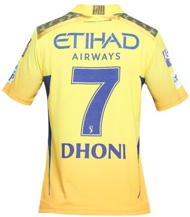KNK Cricket IPL Jersey CSK Half Sleeve with DHONI 7 Supporter Jersey T-Shirt 2024/25, Halbarm Dhoni 7, 40