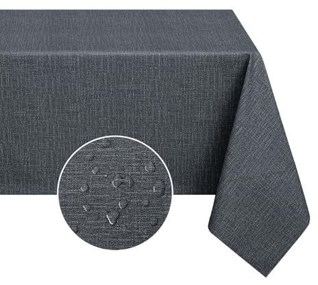 Romanstile Central Stain Resistant Tablecloth 90 x 90 cm Washable Modern Outdoor Oilcloth Grey PVC Waterproof Linen Look Small Decorative for Garden Outdoor Camping Table