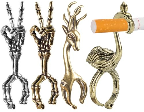 Portasigarette fumo, anello decorativo – 4 pezzi ossa mano fenicottero, anello di cervo, ossa scheletrica, accessorio per fumo, supporto per sigari, estensione dita, regalo di Halloween per uomini e