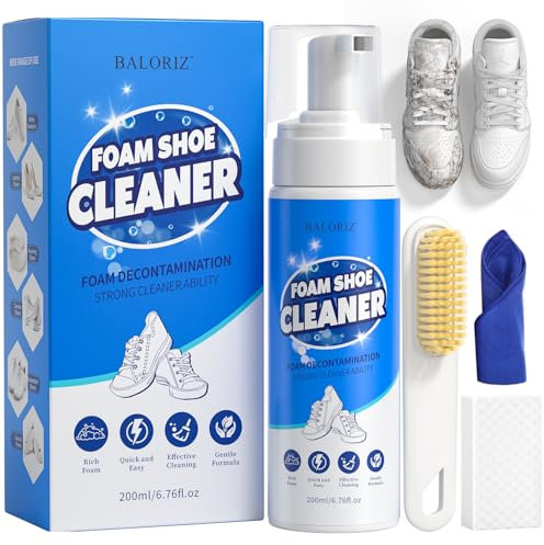 BALORIZ schuhputzsets, Schuhreiniger Weiße Schuhe Professional Sneaker Cleaner Premium Sneaker Reinigungsset mit Bürste, Handtuch & Schwamm für Sneaker und Schuhe（200ml, 6.7floz） (BLUE CLEANER)