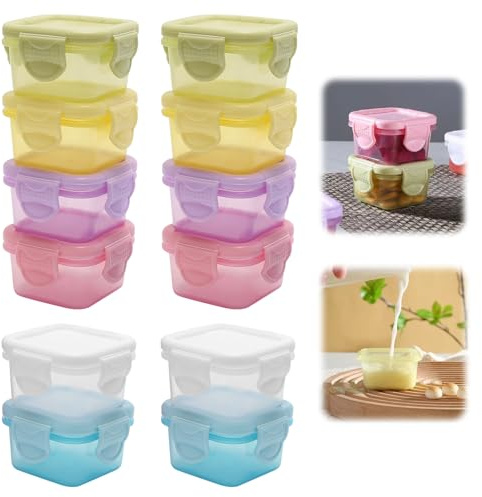 MAIXINNEW 12 Pcs Mini Food Containers with Lids 60ml, Baby Snack Pots Stackable Colourful, Mini Plastic Sauce pots with Lids for Refrigeration Storage Outdoor Picnics