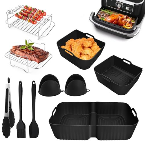 Moule Silicone Air Fryer pour Ninja Foodi Flex 10.4 L AF500EU,14 Pièces Accessoires Air Fryer Inclus (1×10.4L + 2×5.2L),Compatible avec Friteuse Ninja AF500EU et Autres Modèles