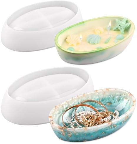 Lot de 2 moules ovales en silicone pour résine époxy, bol à bougies, moule à bijoux, moule réutilisable pour béton, décoration d'intérieur