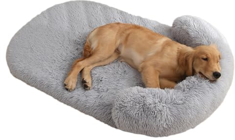 Panier Chien Grande Taille, Orthopedique Canapé pour Chat, Coussin Chiens Dehoussable et Lavable, Anti-dérapant, lit Apaisant Comfy pour Chien de Grande Taille (Gris, M:80 * 60cm)