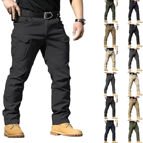 Lggwunsi Vetement de Travail Homme - Multi-Poches Elastique Militaire Pantalon Cargo Homme Respirantes à Séchage Rapide Pantalons Tactique Hommes pour Randonnée et Outdoor(Noir,XXL)