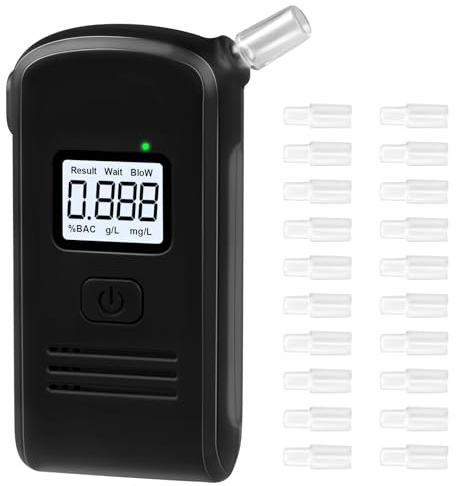 Aweohtle Alcolometro, misuratore alcolico con 20 bocchini e display LCD digitale, etilometro polizeigenau, misuratore di prova per uso privato e professionale a casa o alle feste