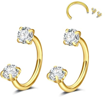 D.Bella hästsko näsringar ringar ringar septum ring 316L rostfritt stål näsringar CZ hästsko septum läpp labret ögonbryn helix daith öra piercing smycken för kvinnor män, Rostfritt stål