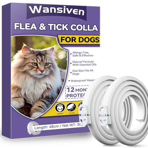 Wansiven Collier Anti-puces pour Chats, Collier Anti-puces réglable et imperméable de 48 cm aux huiles essentielles, Convient à Tous Les Chats, Protection de 12 Mois (Violet, 48 cm-2p)