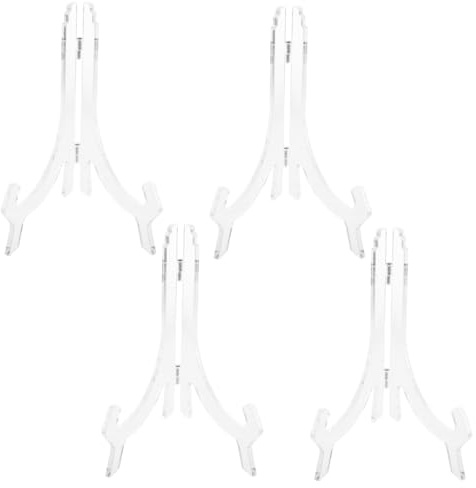LALAFINA Set di 4 Cavalletti da Tavolo Trasparenti in Plastica per Esposizione Piatti Decorativi e Menu, Design Regolabile e Struttura Robusta per Spazi Abitativi e Feste