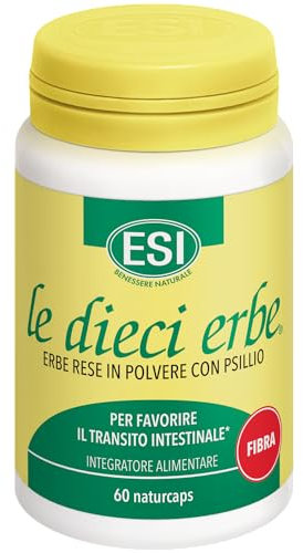 ESI - Le Dieci Erbe Psillio, Integratore Alimentare a Base di Psyllium, per la Regolarità del Transito Intestinale, Senza Glutine e Vegan, 60 Naturcaps