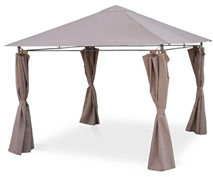 sweeek Alice's Garden - Tonnelle 3x3 m - Elusa - Toile Taupe - Pergola avec Rideaux. Tente de Jardin. Barnum. chapiteau. réception