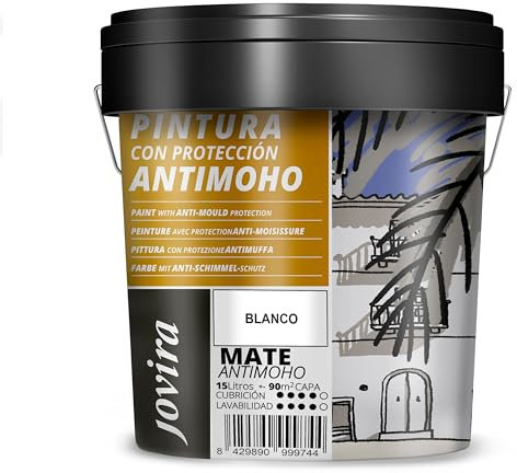JOVIRA PINTURAS- 20 Chilo -Pittura Antimuffa, Previene la muffa. Resistente alla comparsa di muffe sui muri. Aspetto opaco. (15 Litri, Bianco). A-08