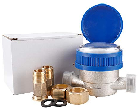 MaxAwe Compteur d'eau froide 15 mm 1/2 - Compteur d'eau froide calibré avec raccords et couvercle de protection - Compteur de robinet pour jardin et maison