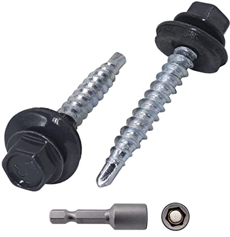 SKIR'CO (140 st) Metalltakskruvar, 4,8 x 35 mm målade självborrande skruvar med EPDM-brickor, plåtskruv i metall (antracitgrå RAL 7016)