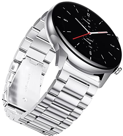YABZOZ Armband Kompatibel mit Amazfit GTR 2 / GTR 2e / Stratos 3 / GTR 47mm / GTR 3 / GTR3 Pro Metall 22mm Armband (Silber)