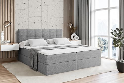ALTDECOR Boxspringbett mit Matratze und Lattenrost, Boxbett, Topper, Polsterbett mit Bettkasten, Bett mit Stauraum H3-Matratze, Doppelbett, Springboxbett - Marce - 180x200 - Grau