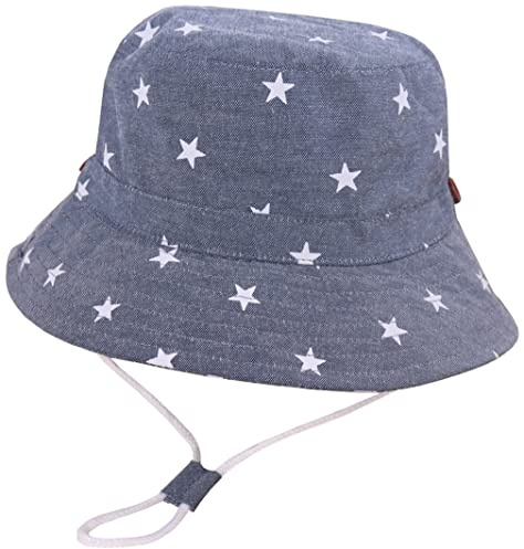Kiniris Chapeau Bob Coton Bébé Fille Garçon Anti-UV Casquette Chapeau de Soleil Bob Enfant Pliable Été Cartoon Animal Voyage Plage Outdoor Bleu Étoiles 1-2 Ans