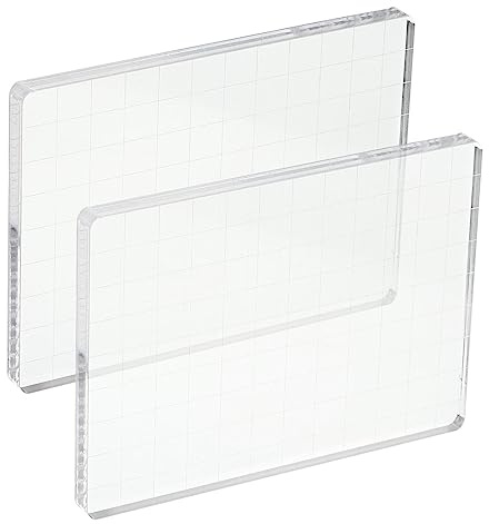 PATIKIL 5 x 3.5 Acrylic Stamp Block, 2 Pack Clear Stamping Block with Grid Lines Decorative Mounting Blocks Square for Scrapbooking DIY Crafts Card Making