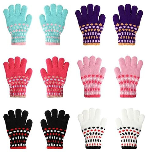TAGVO 6 Paar Kinderhandschuhe Magische Handschuhe, Stretch Vollfinger Handschuhe Winter Warme Strickhandschuhe Winterhandschuhe Dünnes Fleecefutter für 4~10 Jahre alte Kinder Mädchen Jungen
