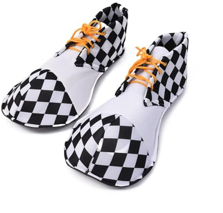 Clown Shoes Adult Men Women Funny Costume Accessories Round Head Shoes Prom Props Halloween (Black+White)
