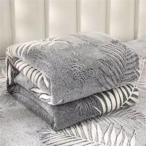 FANSU Couverture en Flanelle, Super Douce Chaude Couverture Plaid pour Automne Hiver, Moderne Grand Moelleuse Couvre-Lit de Chambre, Couverture de Canapé, Cadeau de Noël (200x230cm,Feuilles Grises)