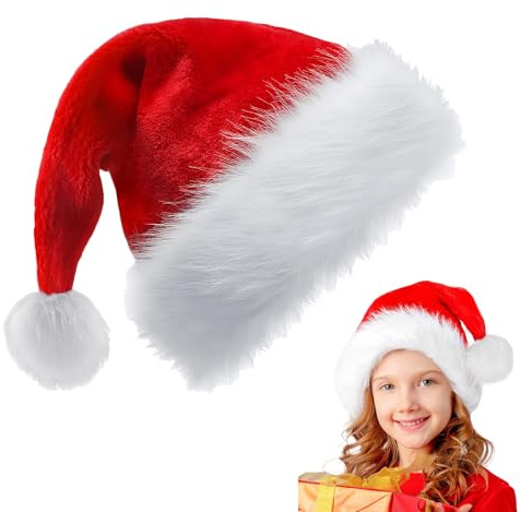 COSORO Gorro Navidad Niños Rojo,28 * 38cm Pompón Sombrero de Navidad Unisex Felpa,Gorros Navideños Terciopelo Grueso Accesorios Decoración Navideños para Fiestas Año Nuevo,Regalos de Festividad