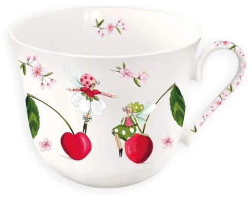 Grätz Kaffeetasse 450ml Teetasse Kaffee-Tasse Tee-Tasse Henkeltasse Henkel-Tasse Blumen Früchte Landhaus Porzellantasse Porzellan-Tasse Geschenkbox (Kirschen)