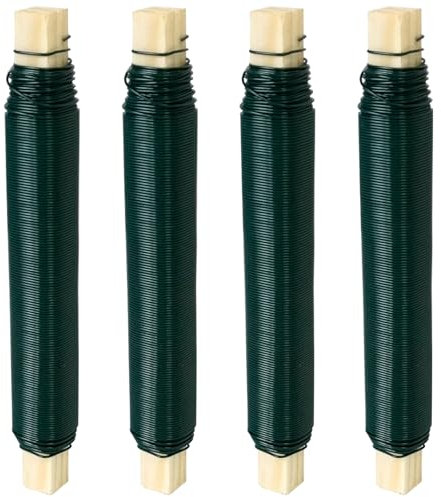 LFBEST 4 rollos de alambre para flores verde, 0,8 mm x 30 m, alambre verde para enrollar alambre suelto en bobinas de madera, alambre verde de floristería para plantas, flores, jardín, manualidades