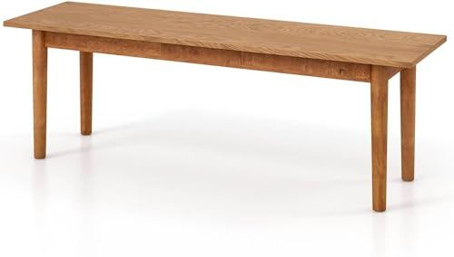 TANGZON 140cm Dining Bench Set of 1/2, Wooden Bench Seat with Rubber Wood Legs & Non-slip Foot Pads, Long Dining Stool for Kitchen Living Room Bedroom Hallway Entryway (1)