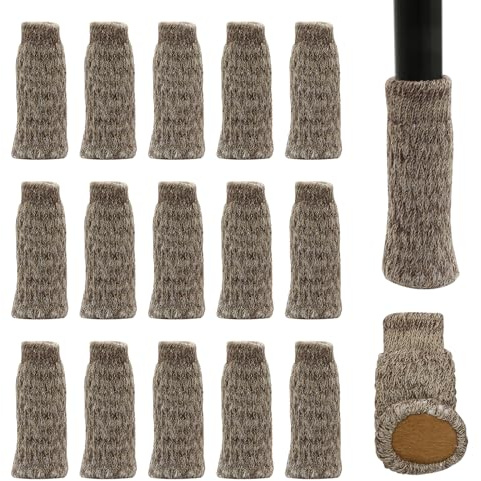 16 calcetines para patas de silla con almohadillas de fieltro, botines de punto antideslizantes de doble capa para hogar, escuela, oficina, biblioteca (caqui)