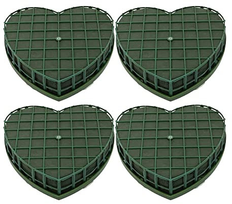 Gokoti 4 Pcs Foam Blocks Green Flower Clay Heart Shaped Floral Bricks Artificial Floral Mud with Suction Cup