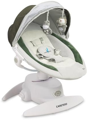 CARETERO – elektrisk babygunga, babygunga, elektronisk med tre funktionslägen – 360 grader – myggnät – intuitiv kontrollpanel – 360 graders rotation – inställning liggande position – grön