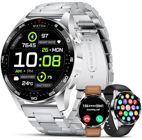 LIGE Smartwatch Herren 1.43''AMOLED Smartwatch Mit Telefonfunktion Fitnessuhr 100+Sportmodi/5ATM, Militärs Smart Watch Kompatibel Mit iOS Android 400mAh Batterie 2024