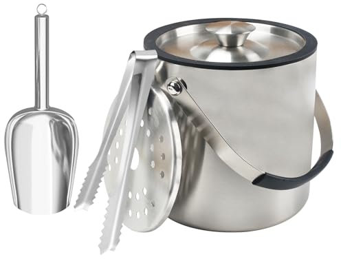 Zythrem Secchiello per Ghiaccio da 2L, Secchiello per il Ghiaccio a Doppia Parete in Acciaio Inox Isolato, Secchiello Ghiaccio Con Coperchio in Silicone, Pinze e Pala, per Bar, Feste