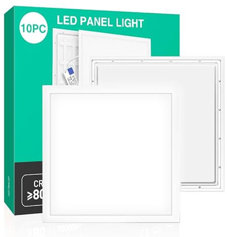 Kosoom LED-panel 60 × 60, LED-takpanel rasterlampa, 64 lysdioder, 3 000 K, PMMA optiskt skydd, integrerad takmontering, lämplig för rastertak, kontor och kommersiella rum (40 W × 10 stycken)