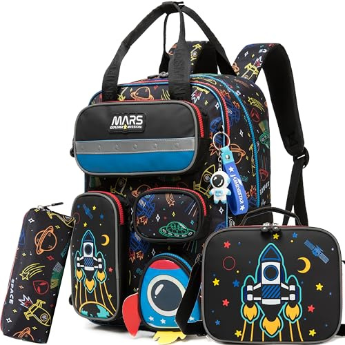 MYHSBYO School Backpacks for Boys Backpack with Lunch Bag for Elmentary Students 16inch Kids Travel Bookbag for Boys Age 6-12