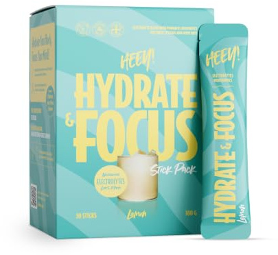 Heey! Hydrate & Focus, Elektrolytpulver med B-vitaminer och Mineraler, för vätskebalans och fokus (Stick Pack 30 x 6 g, Citron)