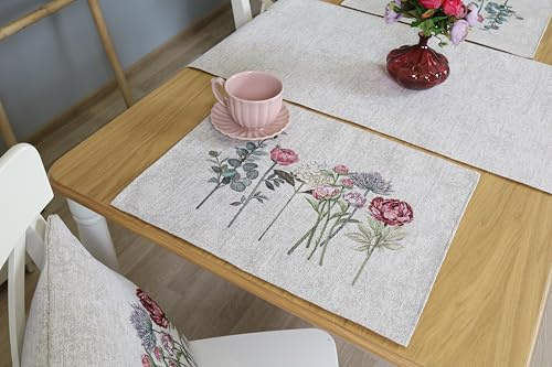 Bordstabletter tvättbara set om 6, 35 x 45 cm, bordsunderlägg tyg 100 % jacquard gobeläng, underlägg tallrik hög kvalitet återanvändbara för bröllop, födelsedag, kök, café – elegans