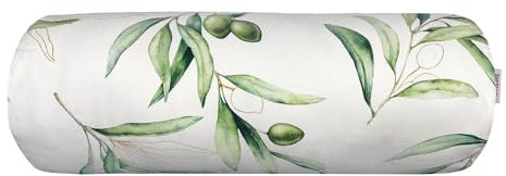 beties - Italy Collection - Nackenrollen Kissenhülle ca. 15x40 cm Olive 100% Baumwolle – Premium Qualität – weiß mit grünen Oliven und zart goldenen Details